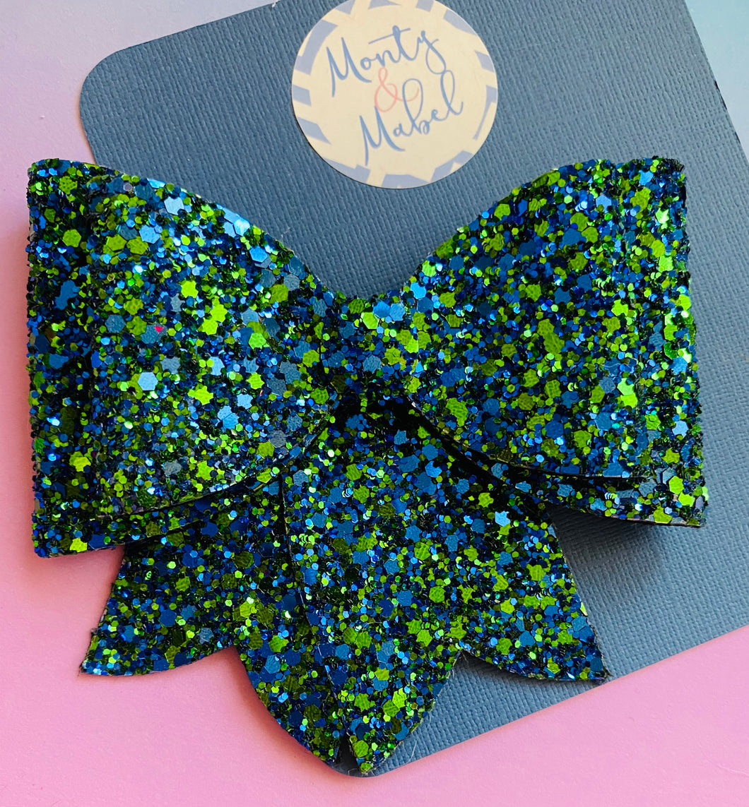 Sale:  Navy/Green French Glitter Bow