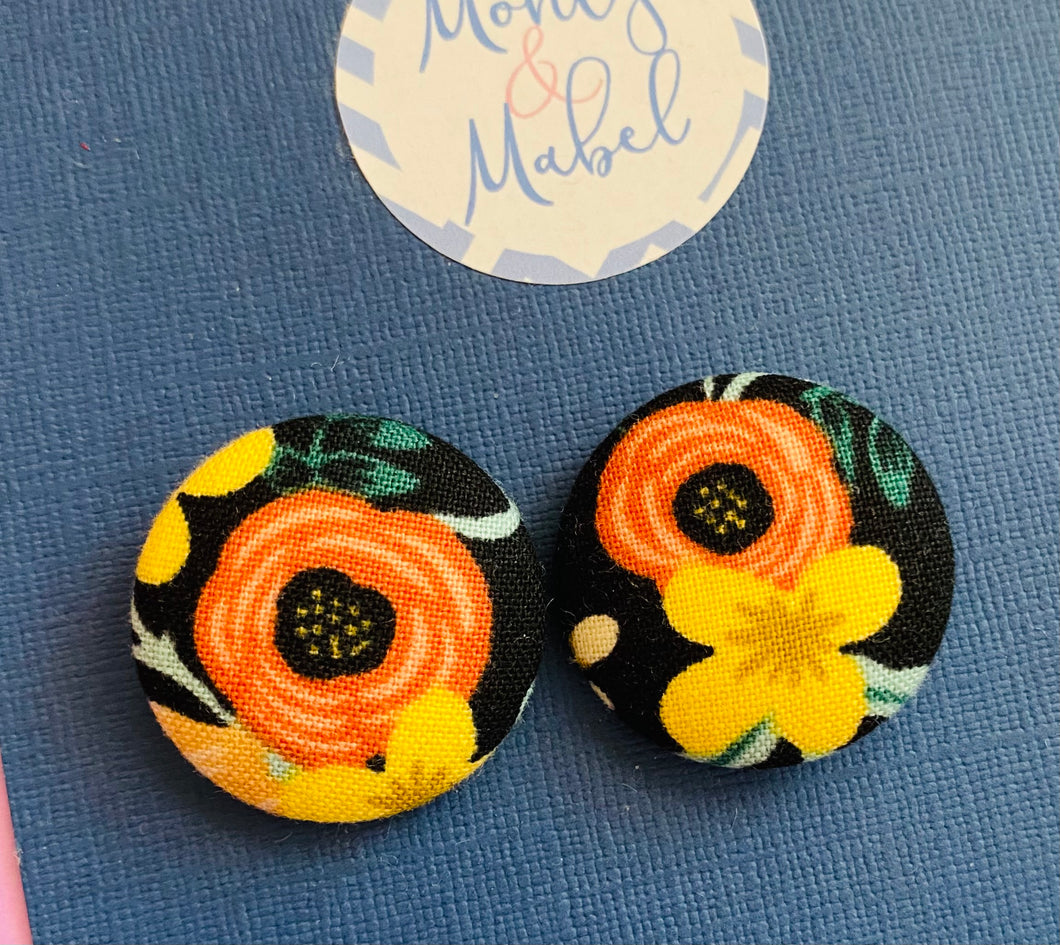 Sale: Navy Floral Small Bobbles (Pair)