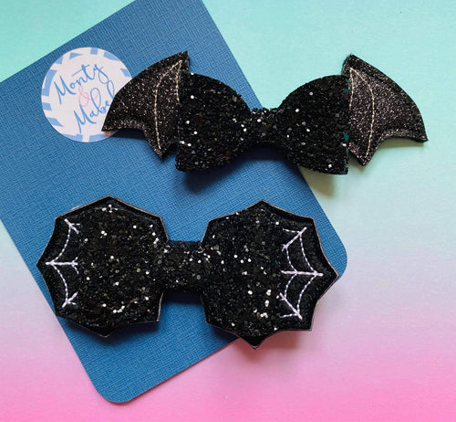 Halloween Embroidered Bow Tail with Black Glitter Bow