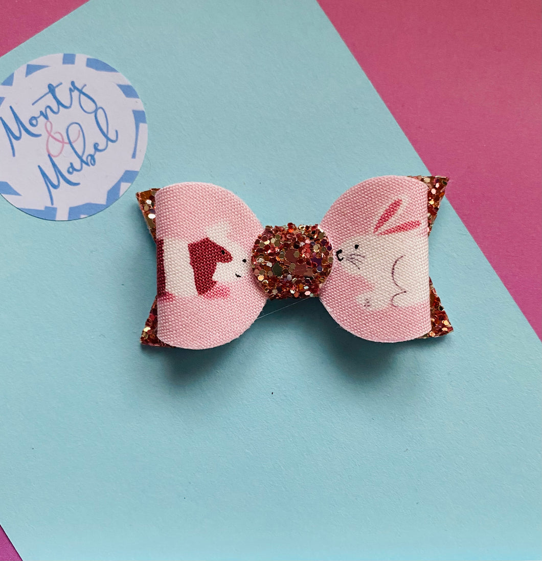 Sale: Pink Bunny and Guinea Pig & Rose Gold Glitter Small Bow