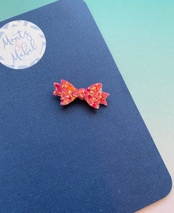 Sale: Coral Pink Glitter Diddy Bow Fringe Clip