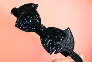 Halloween Embroidered Bow Tail with Black Glitter Bow