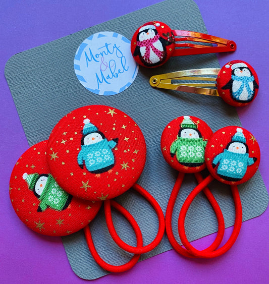 Red Penguins with Gold Glitter Stars