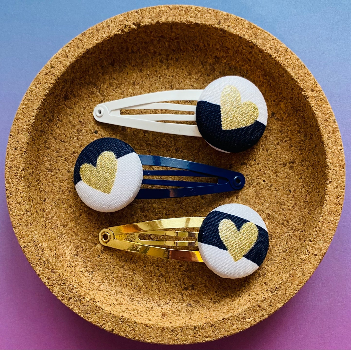 Metallic Gold Hearts on Stripes (Navy)