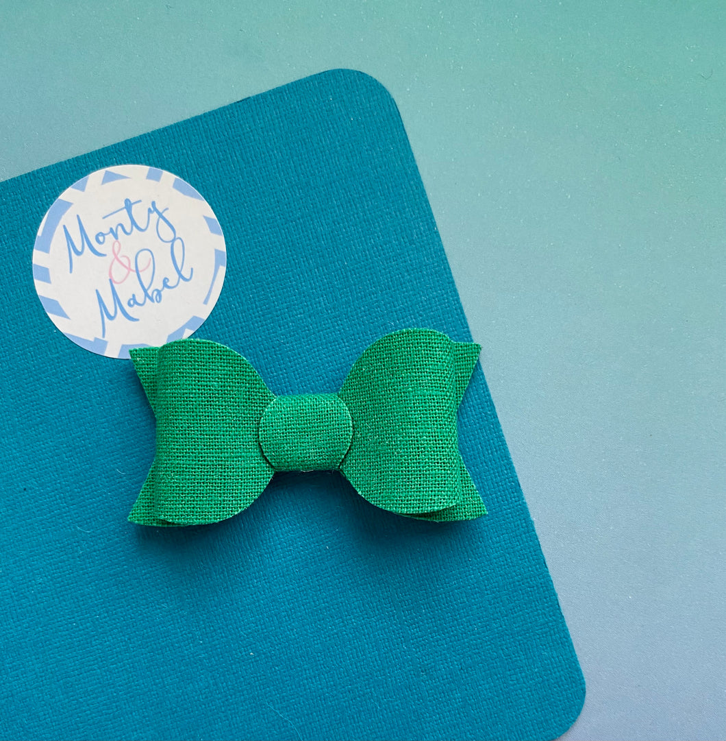 Sale: Green Linen Small Bow