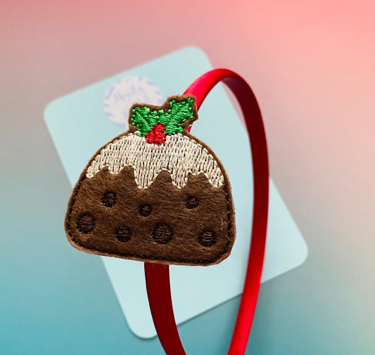 Embroidered Christmas Pudding on Alice Band