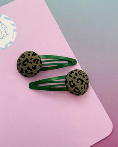 Sale: Green Leopard Print (Green Clips) Standard Clips (Pair)