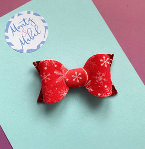 Sale: Snowflake & Red  Glitter Small Bow